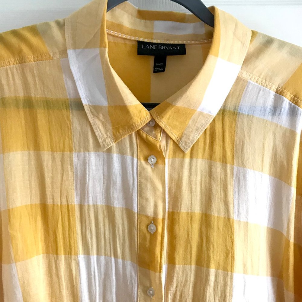Lane Bryant Yellow Plaid Button Down Shirt